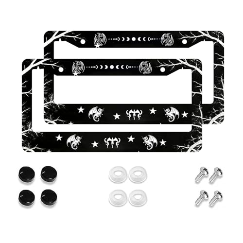 BDFHYK Dragons Pattern Black License Plate Frame 2 Pack Universal RustProof Aluminum Car License Plate Frame Holder Front Rear License Plate Cover Car Tag Frame with Screw Caps 2 Hole - Image 1