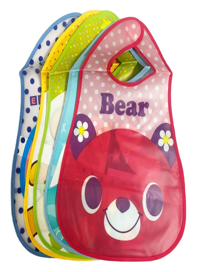 Ess Cubes Enterprise Cartoon Animal Waterproof Reusable Plastic Silicone Baby girl boys Bibs Apron for Lunch Dinner Breakfast Feeding Babies Unisex Children fast dry Mix Color 6+ Months (5) - Image 1