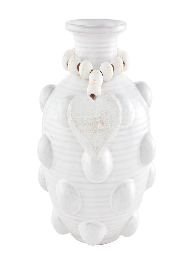 Mud Pie White Beaded Ceramic Vase, Heart, 7.5" x 5" Dia - Image 1