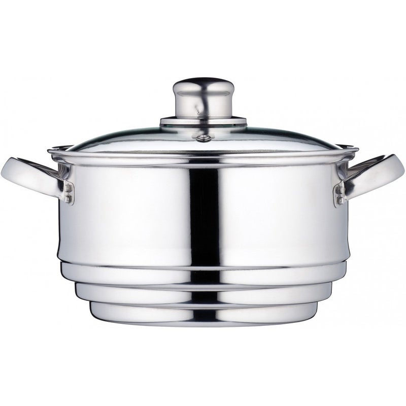 KitchenCraft Food Steamer 3 Tier Universal 3 Tier Steamer Insert in Gift Box Stainless Steel Fits 16 18 and 2 cm Pans Silver