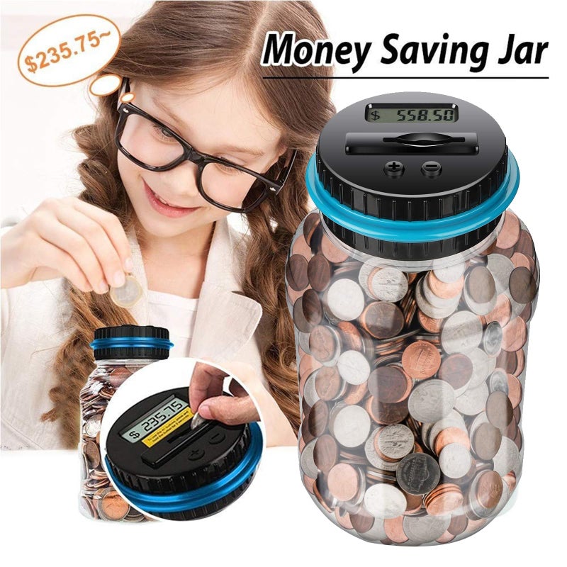 Winnsty Coin Piggy Bank Saving Jar, Winnsty Digital Coin Counter with LCD Display Large Capacity Money Saving Box for All US Coins (Blue) - Image 2
