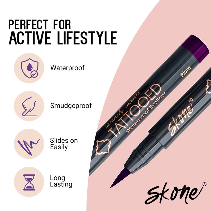 Skone Cosmetics Insanely Intense Tattooed Eyeliner Pen - Waterproof Liquid Eyeliner, Long Lasting, Sweat Proof, Smudge Proof Felt Tip Liquid Eyeliner - Pigmented Eye Liner Makeup - Plum Black (0.07oz) - Image 3