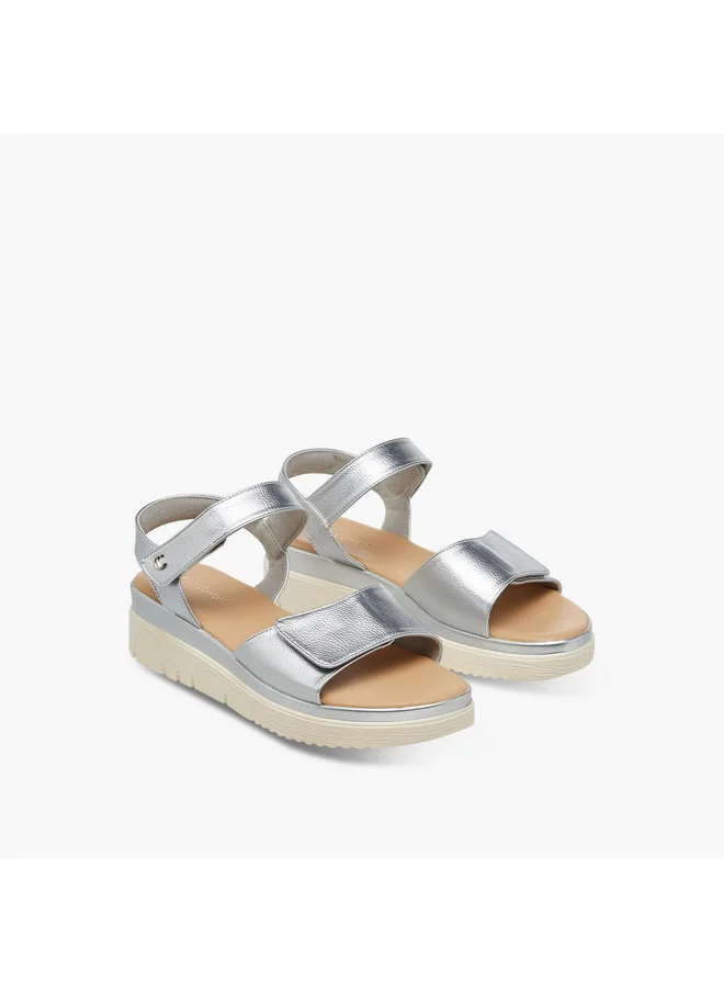 Le Confort Women's Solid Strap Sandals with Platform Heels and Hook and Loop Closure