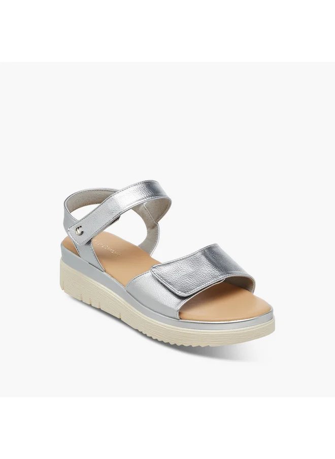 Le Confort Women's Solid Strap Sandals with Platform Heels and Hook and Loop Closure