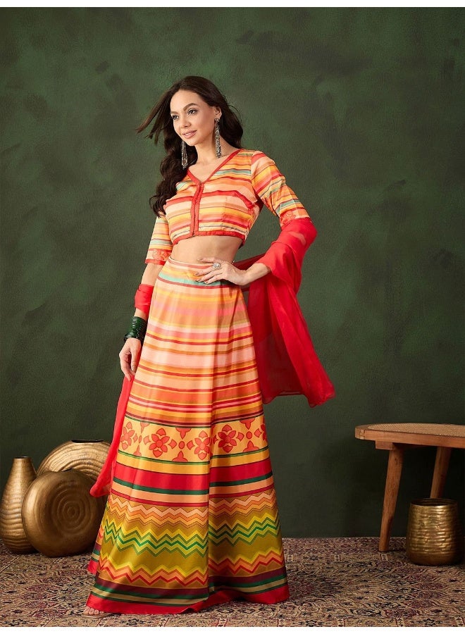 AKS Red And Yellow Multicolor Lehenga Choli  - Image 5