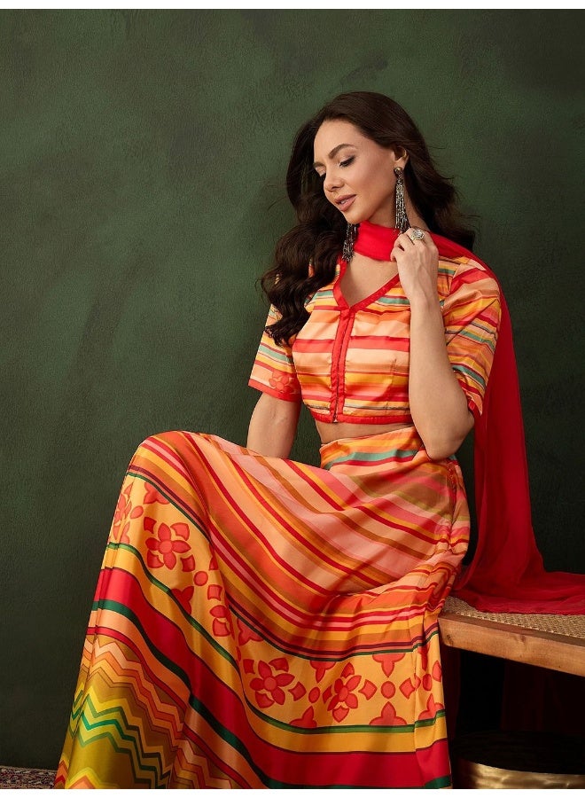 AKS Red And Yellow Multicolor Lehenga Choli  - Image 1