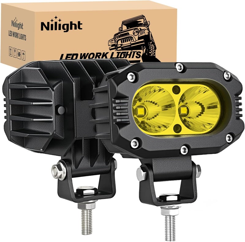Nilight ضوء بود LED 24 واط 4 بوصة 2 قطعة شعاع فيضان أصفر مصابيح قيادة IP67 مقاومة للماء إضاءة مساعدة للطرق الوعرة للشاحنة الجرار SUV ATV UTV عربة جولف قارب دراجة نارية دراجة ترابية - Image 1