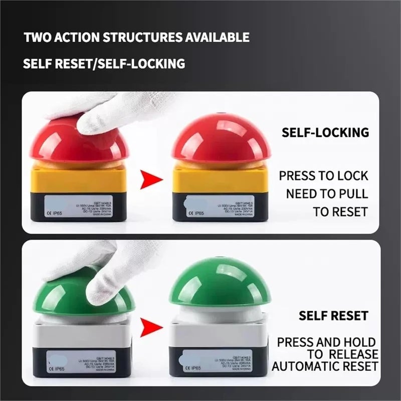 1/5/20 Pcs Large Mushroom Head Button Switch EFAK Foot Pedal Hand Racket Self Reset Emergency Stop Switch(Self Reset Black,5 PCS_3NO) - Image 2