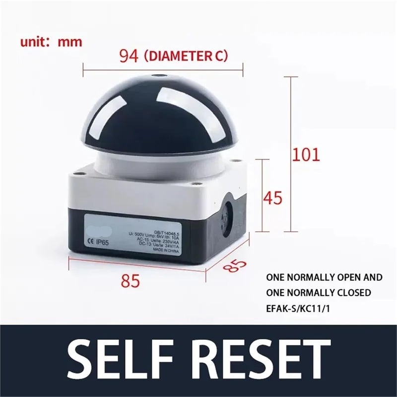 1/5/20 Pcs Large Mushroom Head Button Switch EFAK Foot Pedal Hand Racket Self Reset Emergency Stop Switch(Self Reset Black,5 PCS_3NO) - Image 3