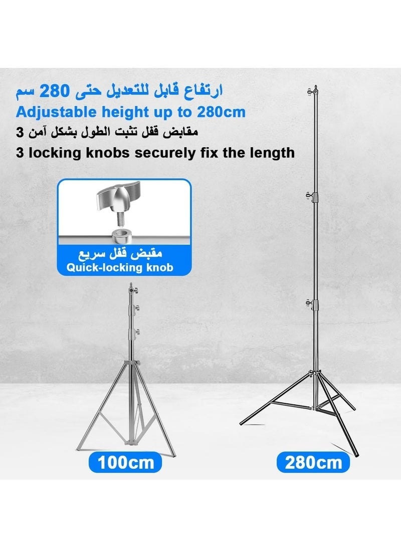 Arabest Photography Light Tripod Stand 280cm Adjustable Heavy Duty Stainless Steel Reflector Holder Max Load 10kg, Foldable Telescopic Video Studio Lighting Floor Tripod Stand for Softbox Umbrella Backgrounds - Image 2