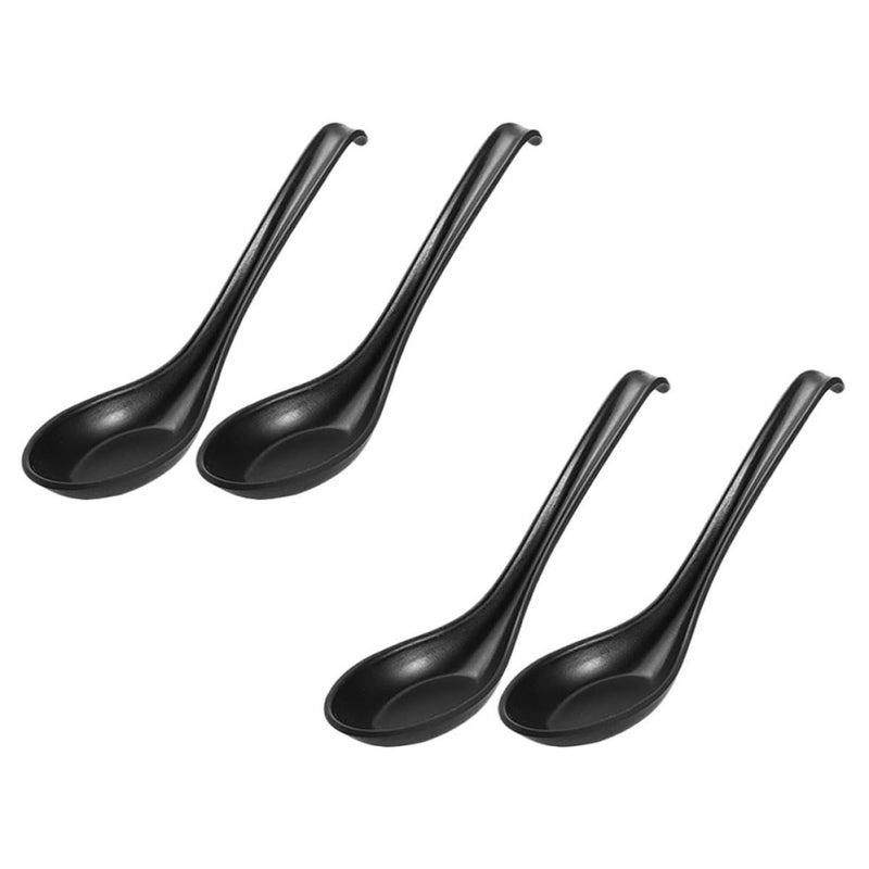 4Pcs Black Melamine Soup Spoons Hooked Tail Multipurpose Rice Miso Ladles - Image 2
