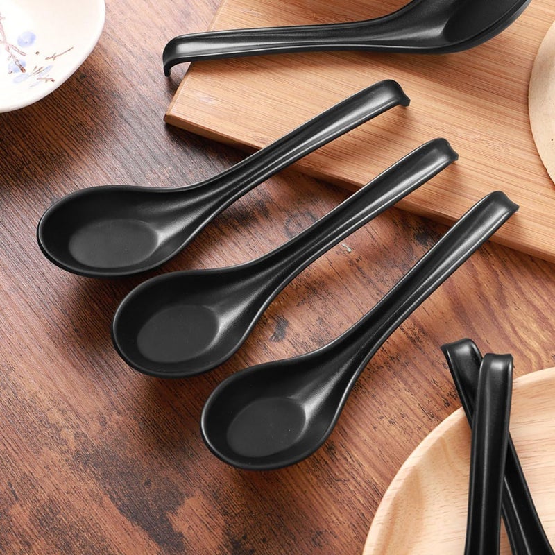 4Pcs Black Melamine Soup Spoons Hooked Tail Multipurpose Rice Miso Ladles - Image 5