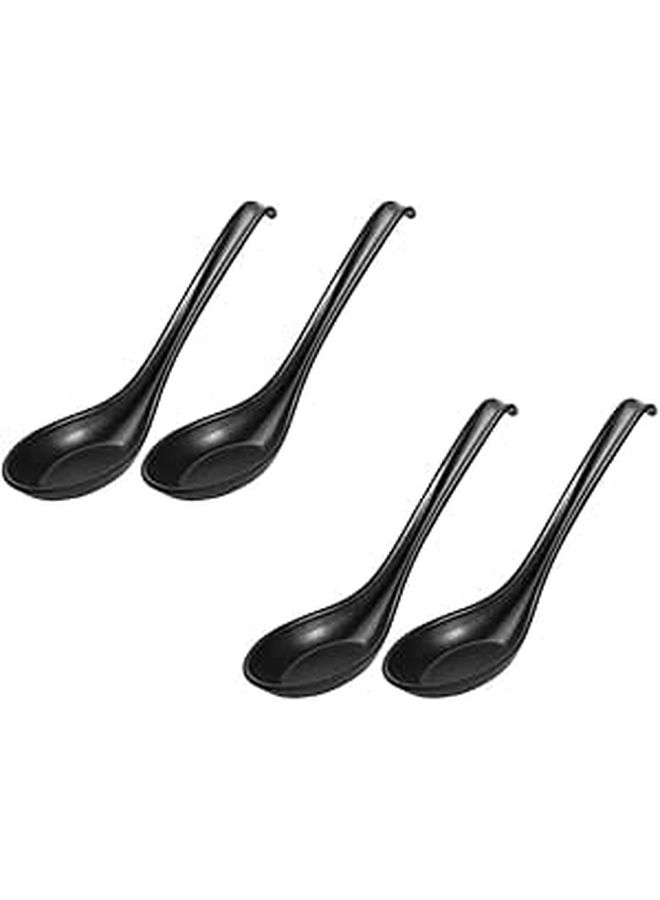 4Pcs Black Melamine Soup Spoons Hooked Tail Multipurpose Rice Miso Ladles - Image 1