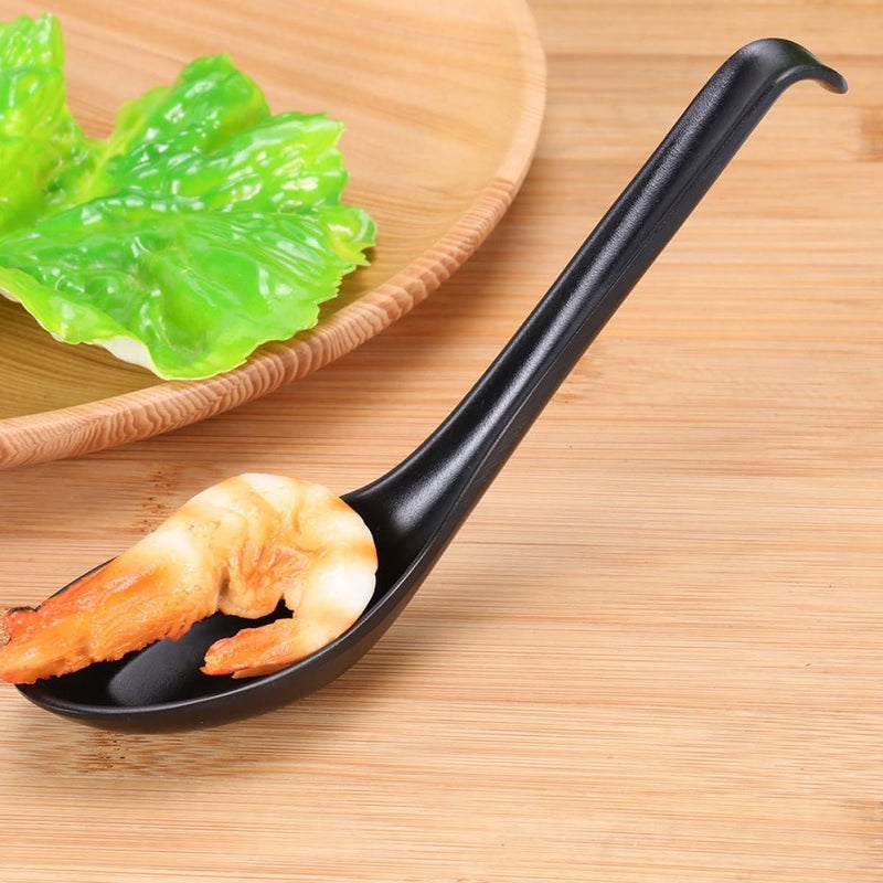 4Pcs Black Melamine Soup Spoons Hooked Tail Multipurpose Rice Miso Ladles - Image 4