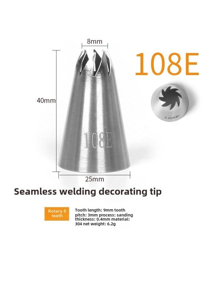 304 Stainless Steel Pastry Nozzle 6-tooth Belt Number Seamless Welding Cream Nozzle Large Cake Decorating Tool-Specifications:108E  - Image 1