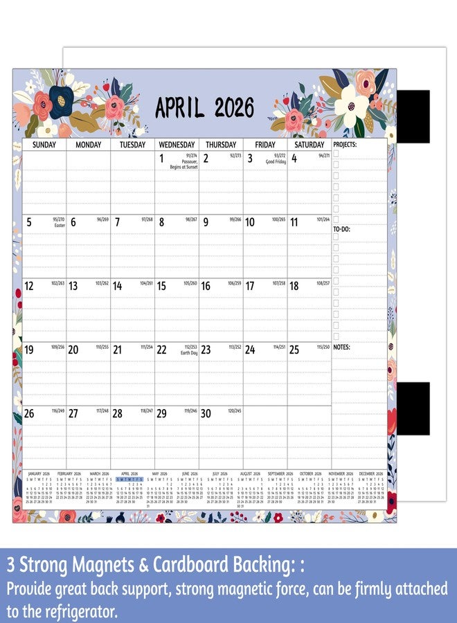BowCuk 2026-2027 Magnetic Calendar for Refrigerator - 18 Monthly Calendar from Jan 2026 - Jun 2027, 13 x 11.3 In, Magnetic Fridge Calendar 2026 with Strong Magnets, Thick Paper, Ample Writing Space, Flowers - Image 4