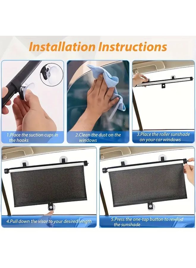 Black Polka Dot Car Side Window Sunshade 2 Pack Retractable PVC Roll Up Panel UV Heat Protection - Image 4