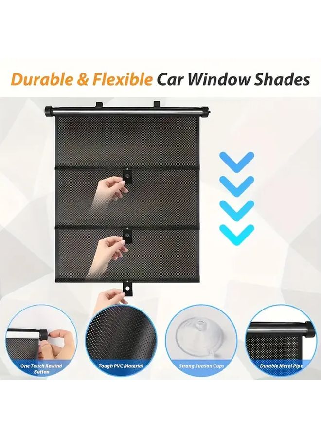 Black Polka Dot Car Side Window Sunshade 2 Pack Retractable PVC Roll Up Panel UV Heat Protection - Image 5