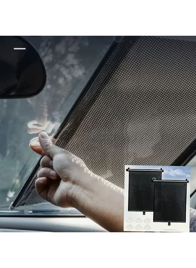 Black Polka Dot Car Side Window Sunshade 2 Pack Retractable PVC Roll Up Panel UV Heat Protection - Image 3