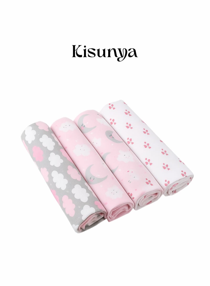 Kisunya Swaddle Blanket - 4pcs Neutral Baby Swaddle Blanket Set – Soft Cotton Newborn Swaddles with Simple Minimalist Designs, Unisex Baby Wraps for Boys and Girls, Perfect for Valentine's Day, Love-Themed Prints, Ideal for Sleeping, Cuddling, and Gifting - Image 1