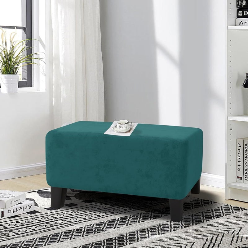 MAXIJIN Velvet Ottoman Cover Rectangular Stretch Square Ottoman Covers Slipcover Rectangle Washable Foot Stool Cover Thick Storage Protector with Elastic Bottom (Ottoman Large, Blackish Green) - Image 2