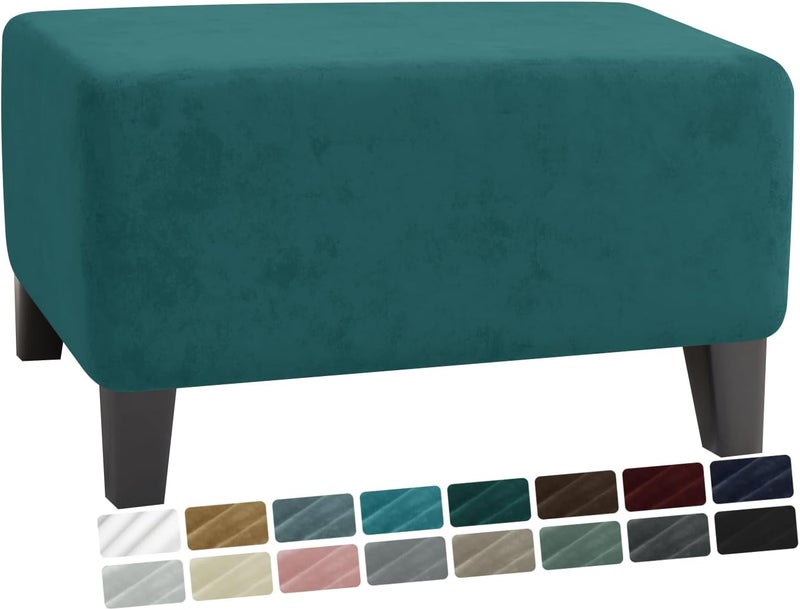 MAXIJIN Velvet Ottoman Cover Rectangular Stretch Square Ottoman Covers Slipcover Rectangle Washable Foot Stool Cover Thick Storage Protector with Elastic Bottom (Ottoman Large, Blackish Green) - Image 1