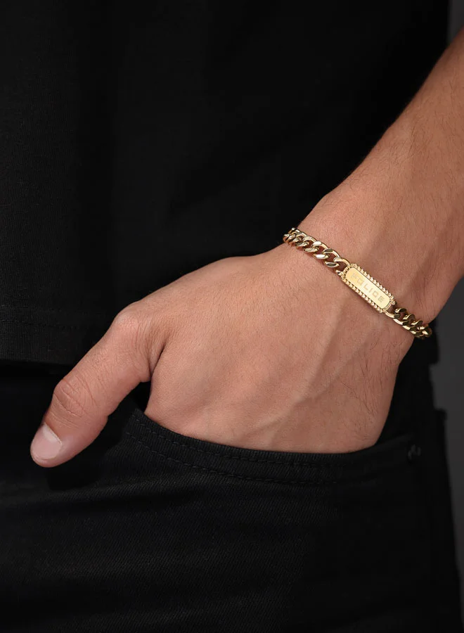 POLICE Taper GoldPlated Bracelet Sleek Chain with StudEmbedded Tag and Signature
