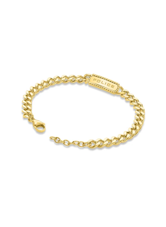POLICE Taper GoldPlated Bracelet Sleek Chain with StudEmbedded Tag and Signature