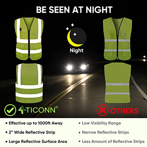 TICONN Reflective Safety Vest High Visibility Class II Mesh Vest for Women & Men Meets ANSI Standards (1PK, Yellow, M) - Image 4