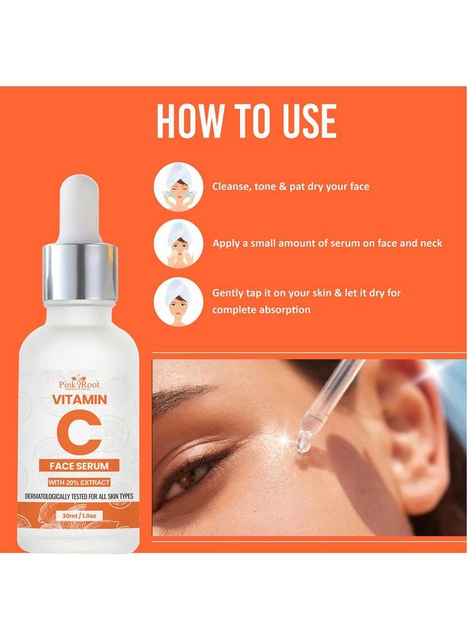 Pink Root Vitamin C Serum For Face With 20% Extract Dermatologically Tested For All Skin Types (Vitamin C 30Ml)  - Image 4