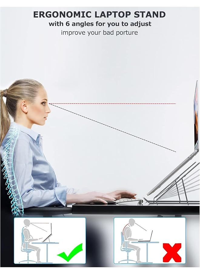 sulfar Portable Laptop Stand Phocar Adjustable Tablet Notebook Stand For Ipad Macbook Pro Laptop Desk Riser Foldable Notebook Cooling Stand For Macbook Dell Asus Lenovo Grey  - Image 4