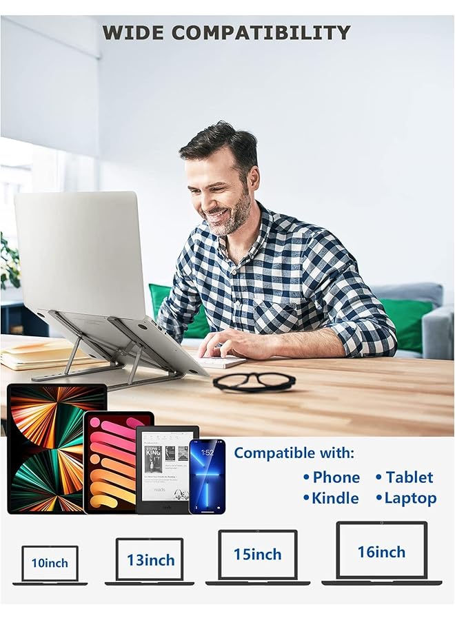 sulfar Portable Laptop Stand Phocar Adjustable Tablet Notebook Stand For Ipad Macbook Pro Laptop Desk Riser Foldable Notebook Cooling Stand For Macbook Dell Asus Lenovo Grey  - Image 3