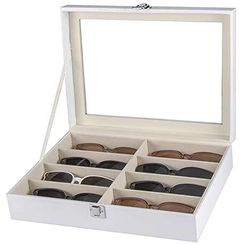 Homeanda Homeanda White PU Leather Eye Glasses Eyeglass Eyewear Sun glasses Sunglasses Box Storage Case Tray Display Showcase Organizer Box White