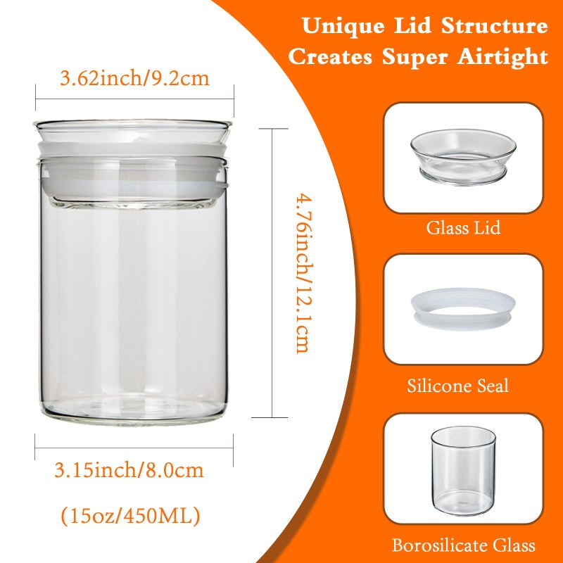ZENS 15oz Glass Food Storage Jars Set of 3, Clear Glass Canisters with Airtight Lids, Small Container Spice Jars for Kitchen Herbs, Sugar, Blooming Tea, Candy - Image 4