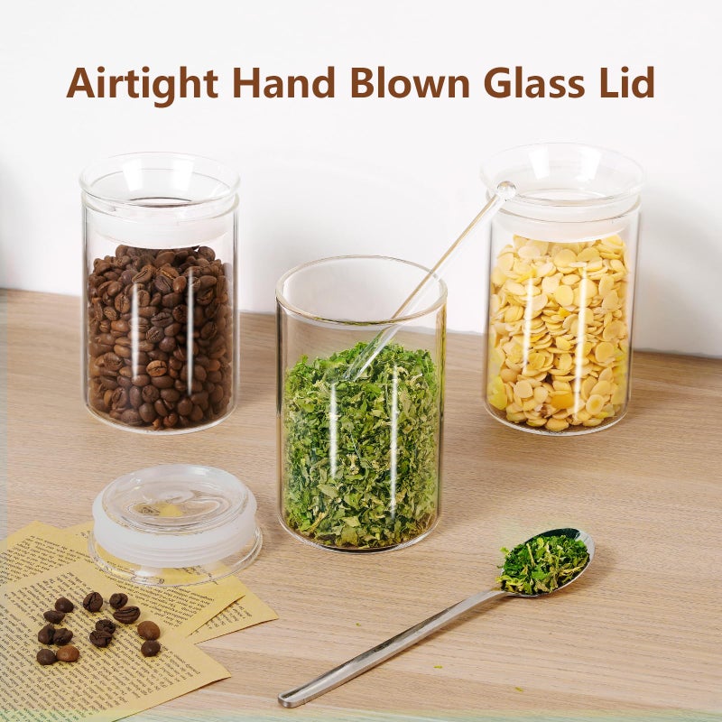 ZENS 15oz Glass Food Storage Jars Set of 3, Clear Glass Canisters with Airtight Lids, Small Container Spice Jars for Kitchen Herbs, Sugar, Blooming Tea, Candy - Image 2