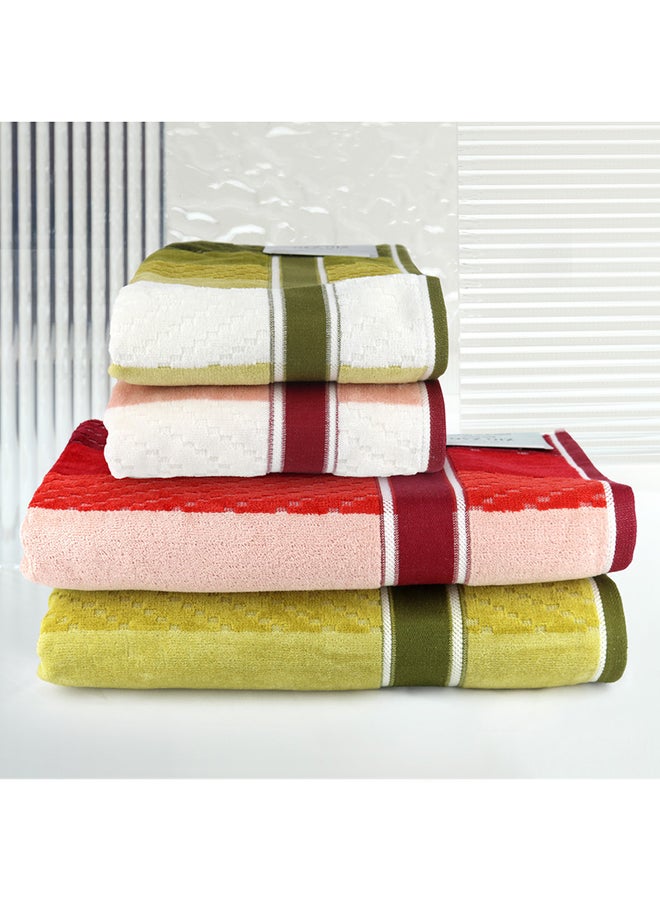 White Rose 4 Piece Bathroom Towel Set ZICZAC 500 GSM 100% Cotton Velour 2 Bath Towel 70X140 cm & 2 Hand Towel 50x90 cm Red & Green Color Modern Stripe Design Luxury Touch Extra Absorbent  - Image 1