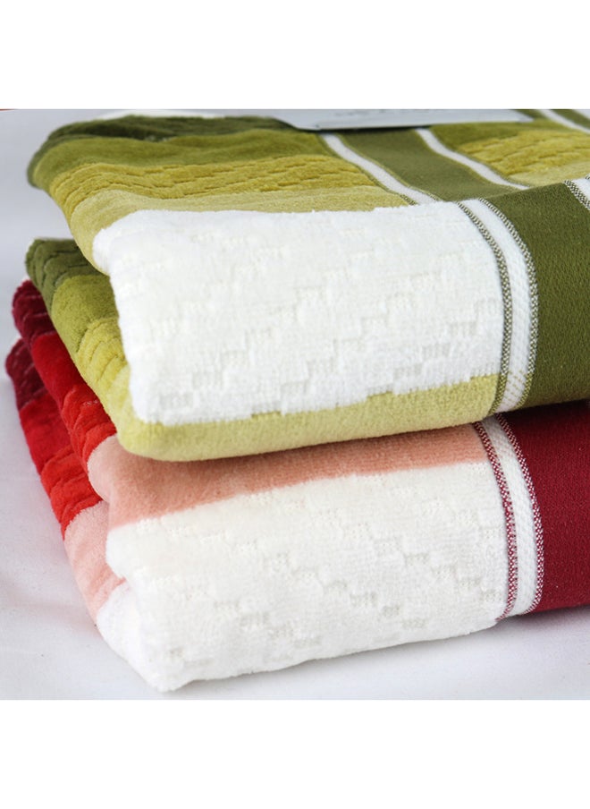 White Rose 4 Piece Bathroom Towel Set ZICZAC 500 GSM 100% Cotton Velour 2 Bath Towel 70X140 cm & 2 Hand Towel 50x90 cm Red & Green Color Modern Stripe Design Luxury Touch Extra Absorbent  - Image 4