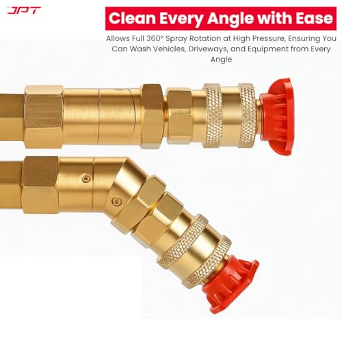 JPT Pressure Washer Accessory Combo Pack | 45° Adjustable Swivel Coupler (360° Rotation) | Bosch Adapter (1/4-Inch Quick Connect) | 5-Piece Universal Nozzle Tip Set (0°–65° Spray Patterns) - Image 2
