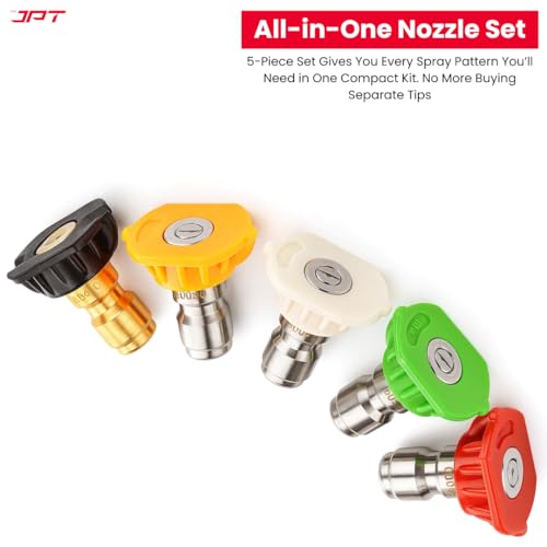 JPT Pressure Washer Accessory Combo Pack | 45° Adjustable Swivel Coupler (360° Rotation) | Bosch Adapter (1/4-Inch Quick Connect) | 5-Piece Universal Nozzle Tip Set (0°–65° Spray Patterns) - Image 4