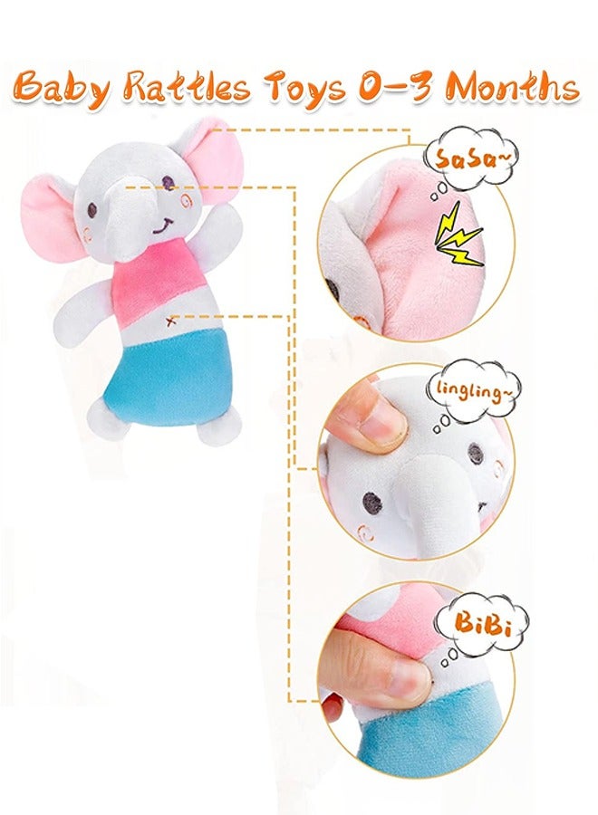 Baby Rattle Toys, 0-6 Months Plush Stuffed Animals Toys, Newborn Sensory Toys Baby Developmental Toys, Soft Rattles Ring Toy for Infant Shower Gift, Elephant  - Image 3