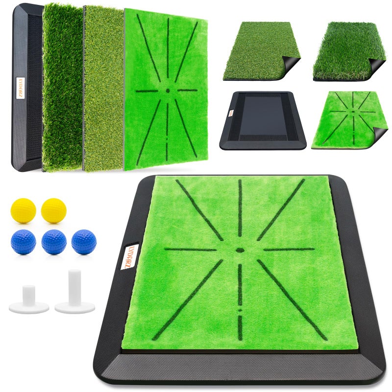 LYDARZ Golf Hitting Mats Training Equipment, Golf Practice Mat with Instant Swing Path Feedback, 3 Replaceable Golf Training Mats with No-Slip Heavy Duty Rubber Base - Image 1