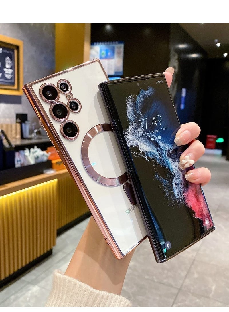 ELTRAZONE for Samsung Galaxy S23 Ultra Case Magnetic Clear with Camera Lens Protector Full Protection MagSafe Electroplated Silicone Slim Fit Shockproof Protective Case Cover - Pink - Image 5