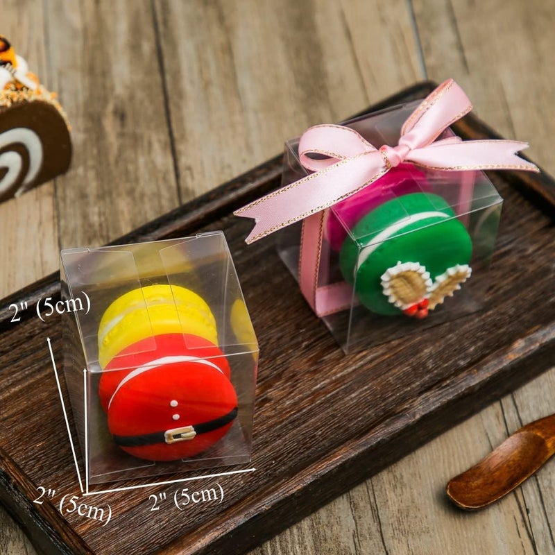 RomanticBaking 50 Pack Bulk 2x2x2 Inch Clear Gift Boxes Macaron Boxes Gift Boxes Small Chocolate Bomb Box Birthday Wedding Party Favor Boxes - Image 2