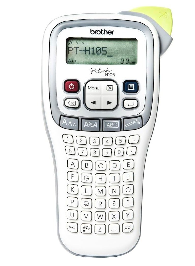 brother P-touch H105 Handheld Label Maker, Portable Label Printer for TZe Tapes 3.5-12mm, 20mm/sec Print Speed, 2-Line Printing, 177 Symbols, Home & Office Use, Grey - Image 1