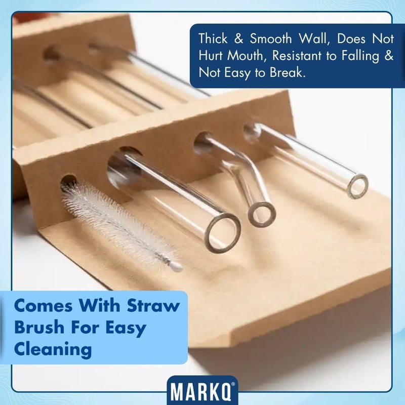 MARKQ Glass Straws Set - 2 x 3 Different Shape Reusable Straws + 2 Cleaning Brush, Transparent Durable Drinking Straws for Smoothies, Juices, Coffee, Tea & Beverages (8 Pieces Total, Pack of 2) - Image 5