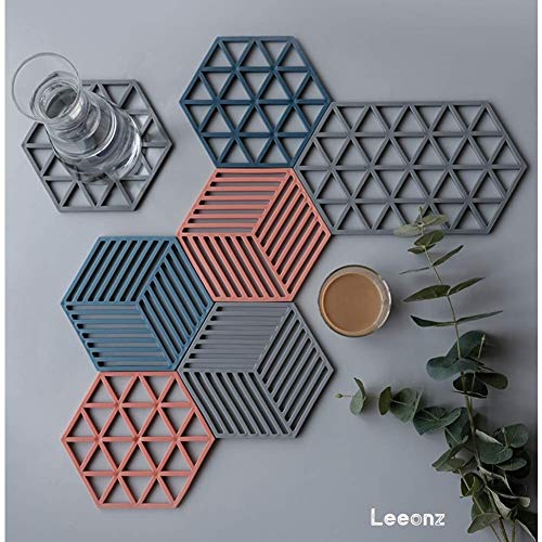 Leeonz Hexagon Silicone Large Trivet and Hot Pads Heat Resistant, Non-Slip Pot Holders, Multifunction Placemats Set (Medium & Large) Set of 6pcs - Image 2