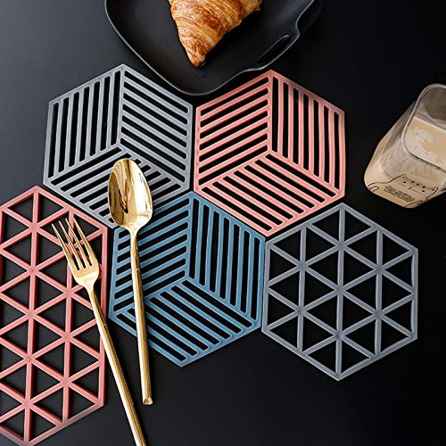Leeonz Hexagon Silicone Large Trivet and Hot Pads Heat Resistant, Non-Slip Pot Holders, Multifunction Placemats Set (Medium & Large) Set of 6pcs - Image 1