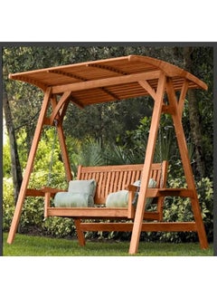 Sampa Rattan Classic Wooden Garden Swing – 150cm Beige Outdoor Hanging Bench  - Image 1