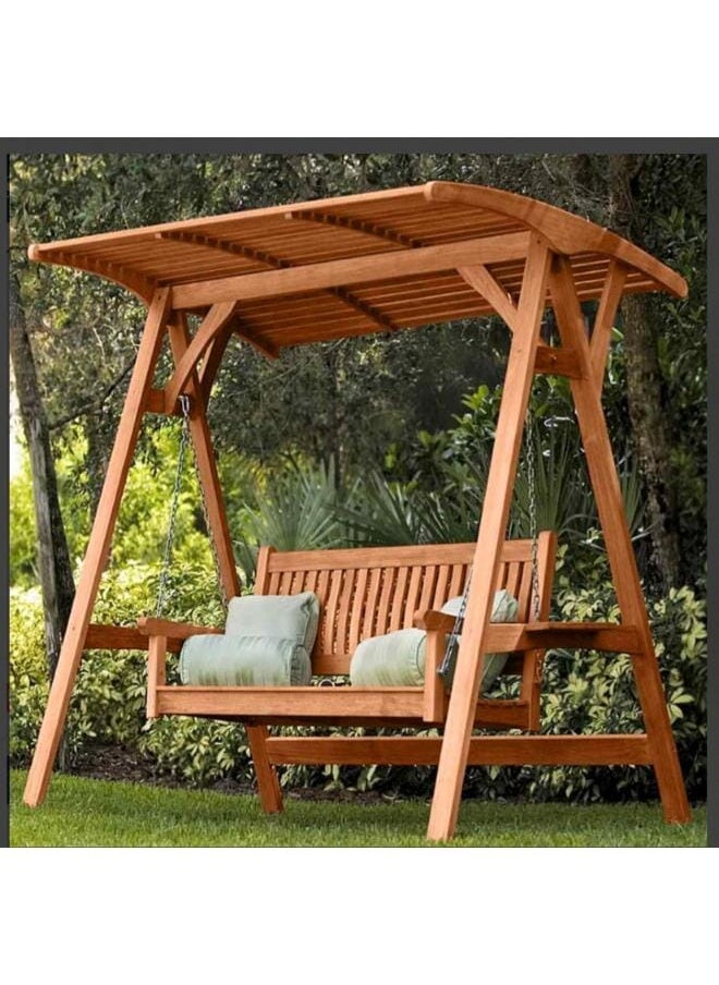 Sampa Rattan Classic Wooden Garden Swing – 150cm Beige Outdoor Hanging Bench  - Image 1