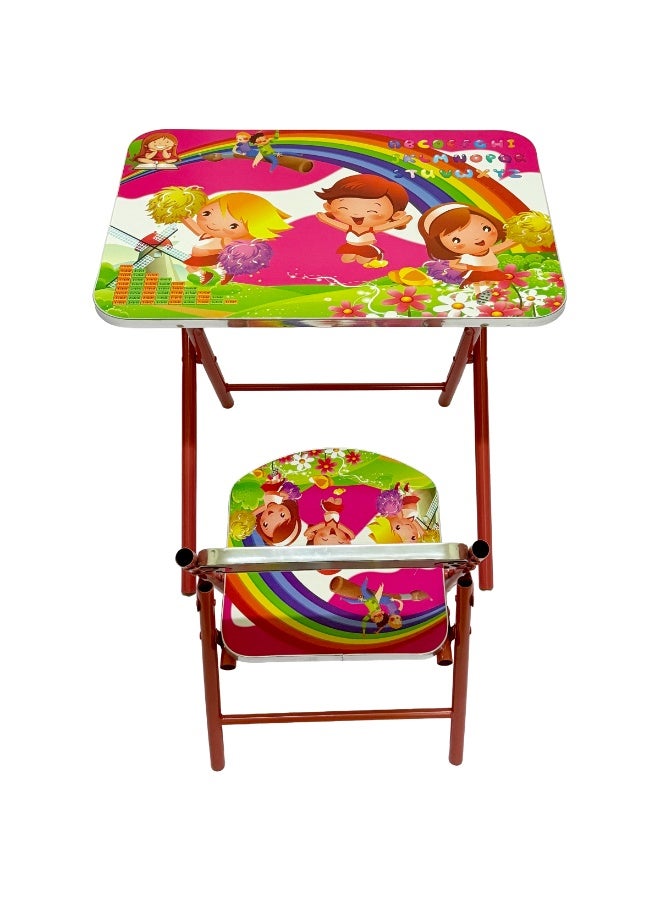 Funz Foldable Study Table and Chair Set for Kids Wood & Metal Frame Learning Desk for Boys & Girls Printed Study Desk For Kids 3-10 Years - Image 3